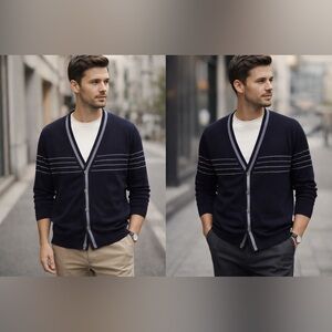 Tristan Dark Blue Cardigan with Gray Accents